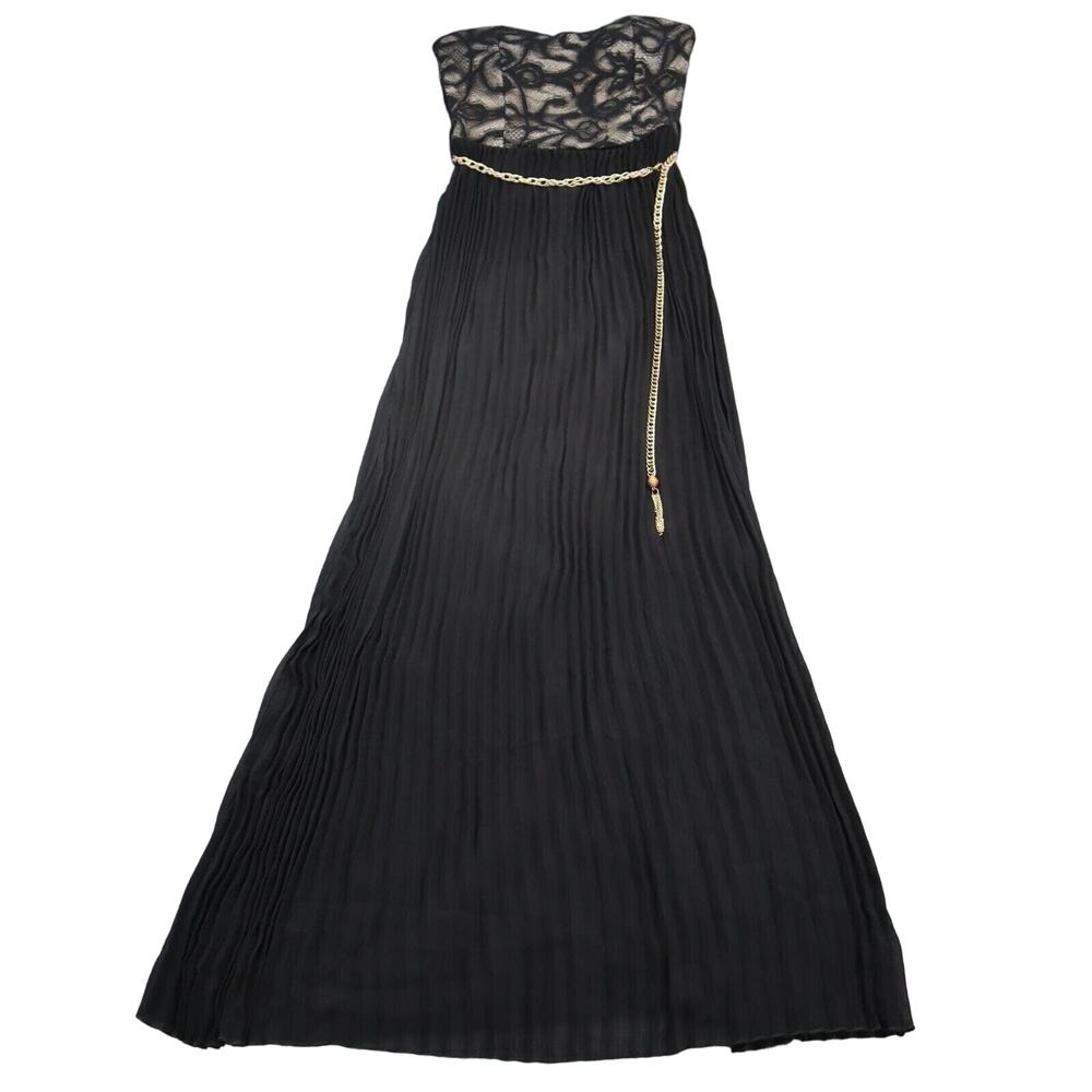 Jacaranda Dress Womens S Black Floral Pleated Tubeless Belted Maxi Dress